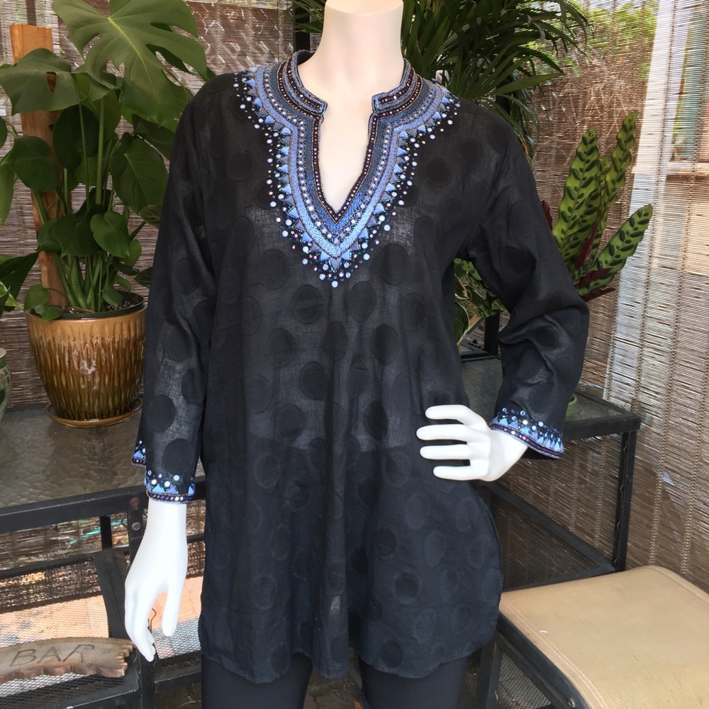 SULU Embellished Tunic in Black & Blue NWOT